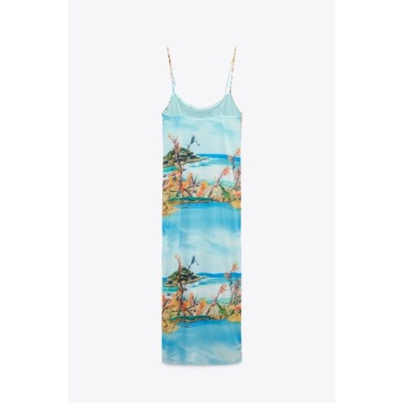 COPY - Zara Tropical Island Print Tulle Maxi / Midi Dress Spaghetti Strap Size … - Picture 4 of 11